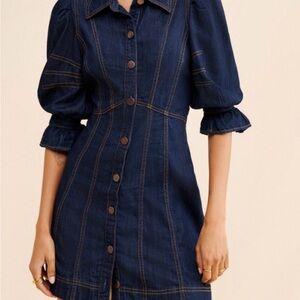 Anthropologie Navy Long Sleeve Denim Dress